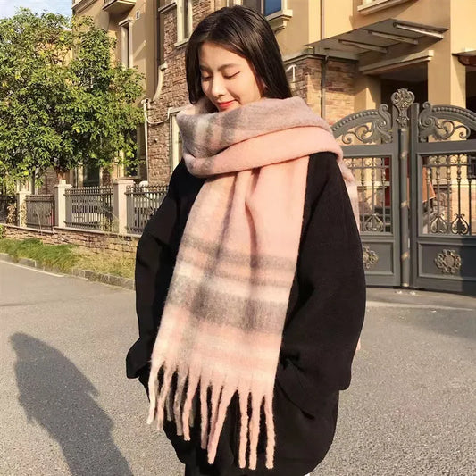 Women’s Brushed Check Winter Scarf – Soft Oversized Travel Wrap