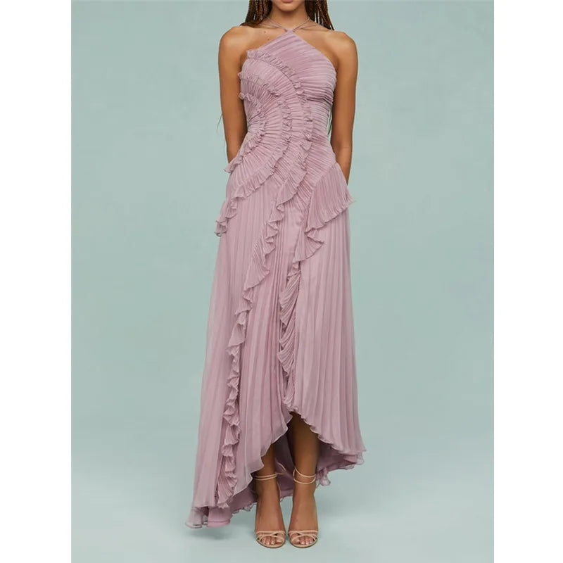 Ruffle Halter A-Line Maxi Dress
