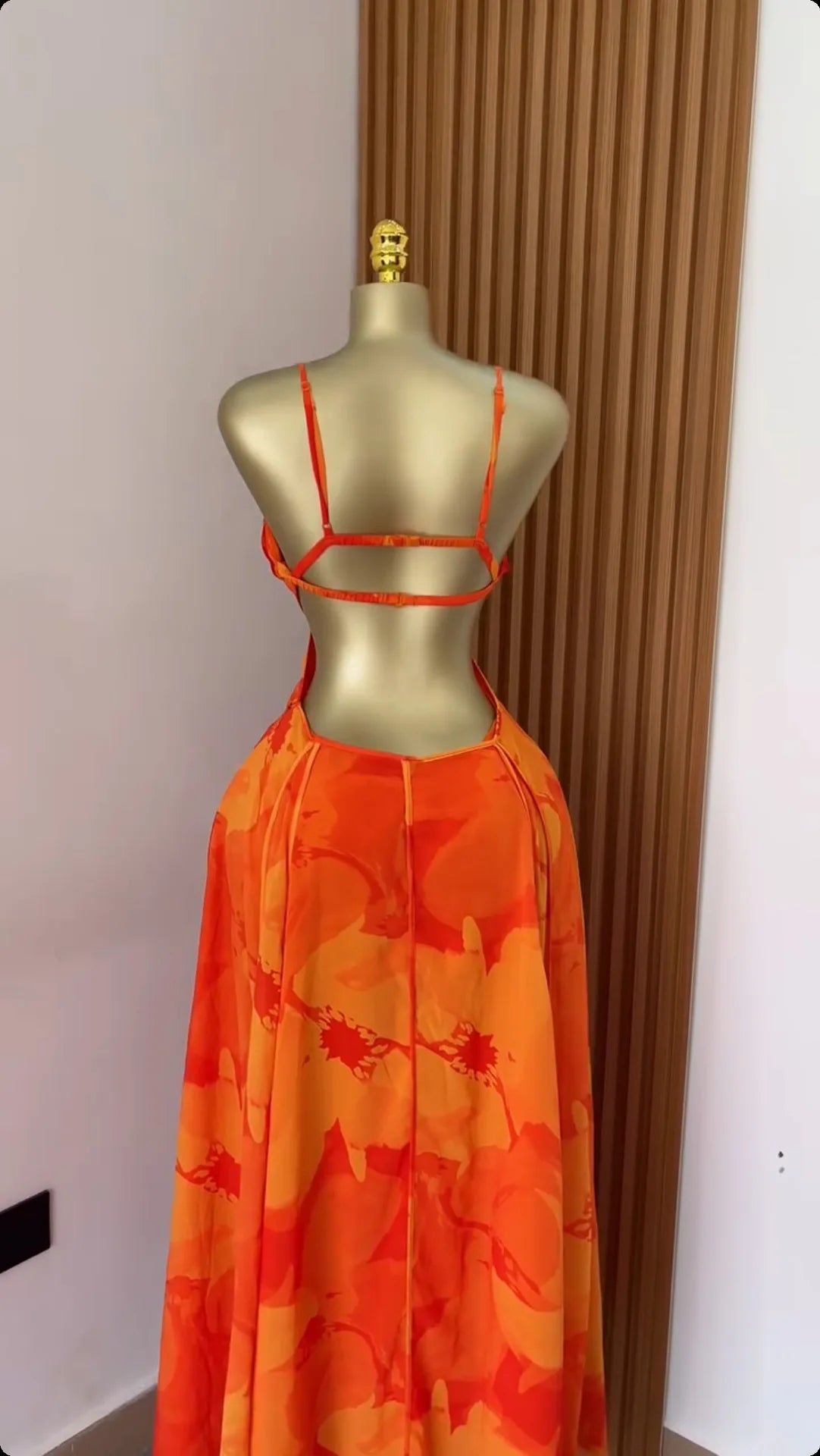 Women’s Floral Maxi Dress – Backless Spaghetti Strap Swing Dress