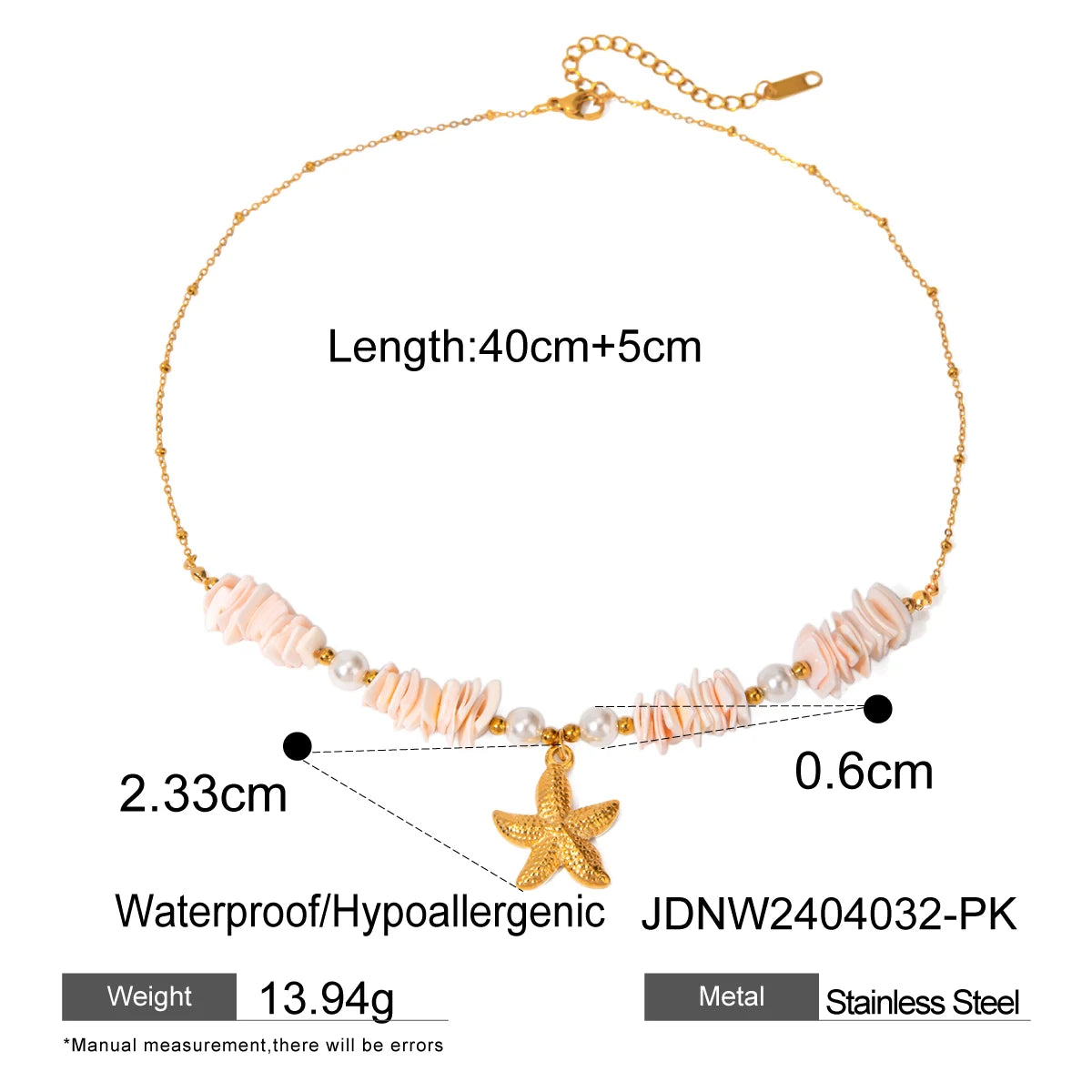 Layered Shell & Starfish Pendant Necklace – Stainless Steel, Gold Tone