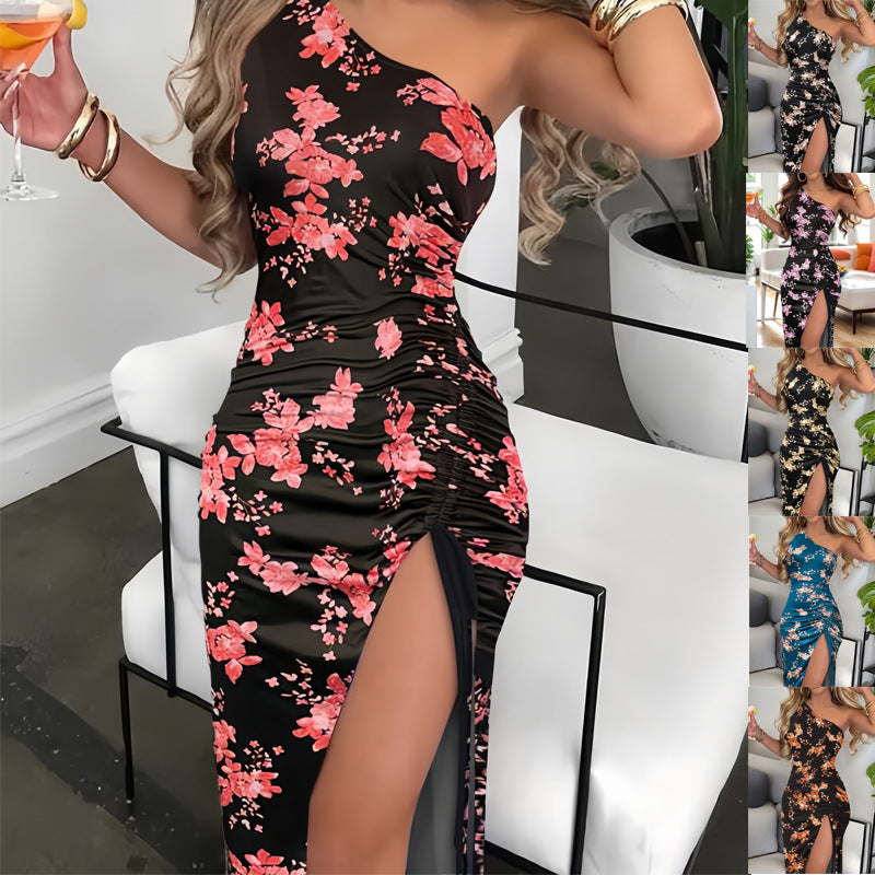 Midnight Blossom™ One-Shoulder Slit Maxi Dress