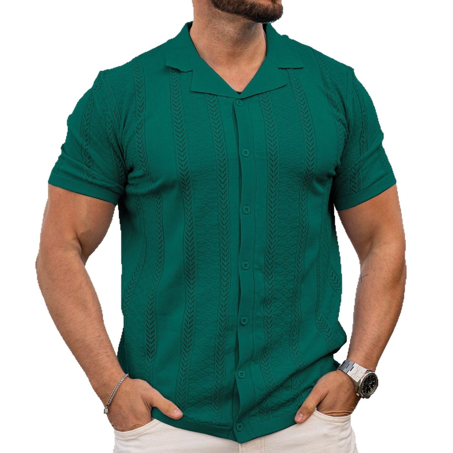 Men’s Short-Sleeve Cuban Collar Button Shirt