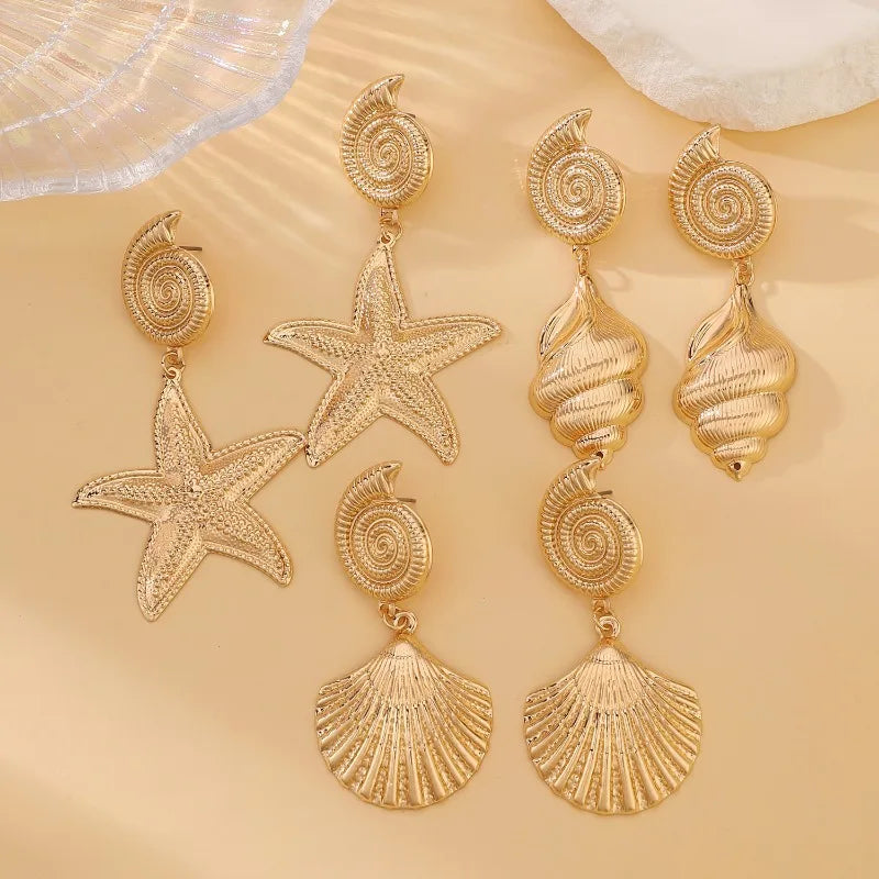 Golden Seashell Statement Earrings