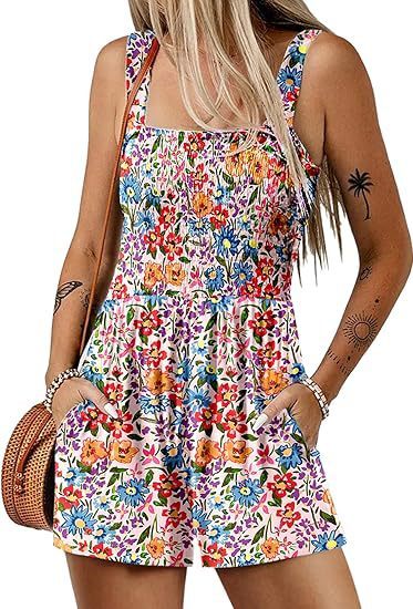 ShoreBloom Floral Romper – Sleeveless, Pockets, Beach-Ready - The Dock Drop