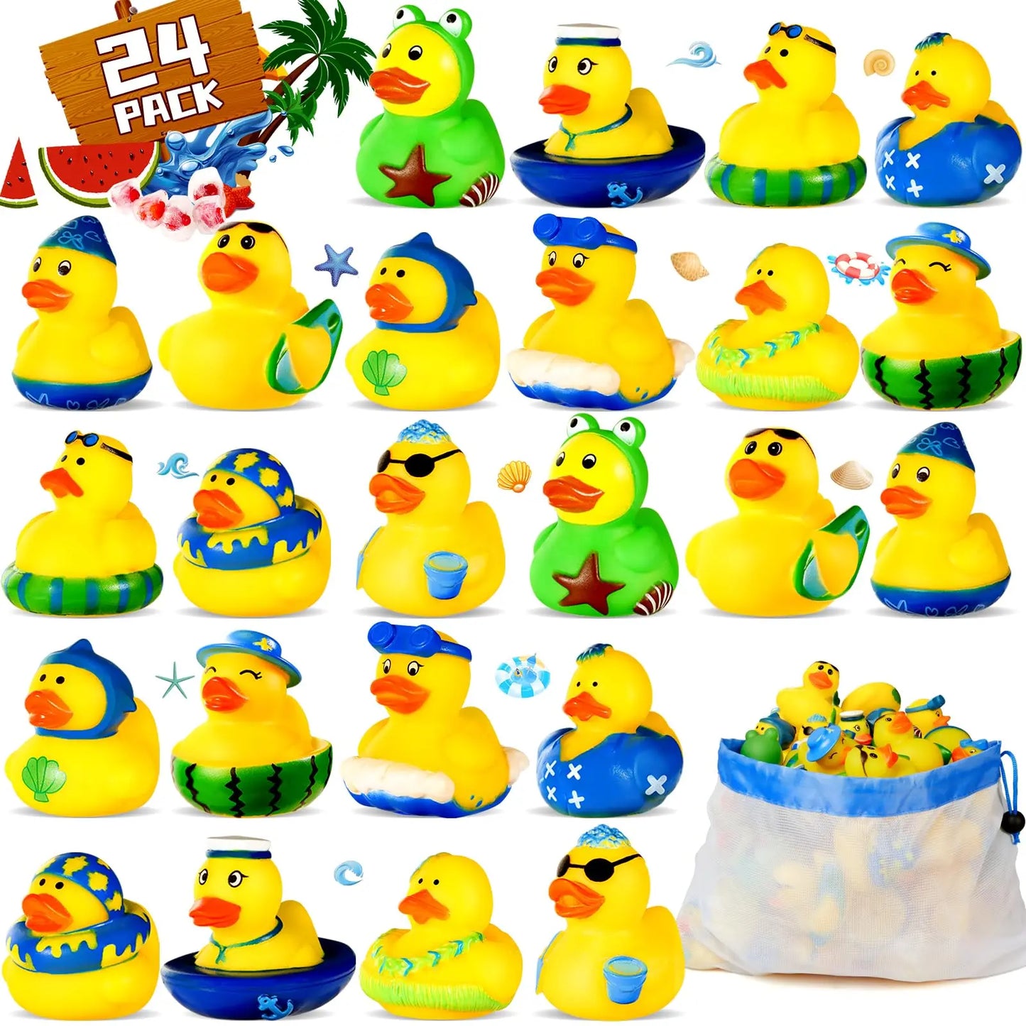 unny Quackers – Summer Beach Rubber Ducks (12, 24, or 48 Pack with Net Bag) - The Dock Drop