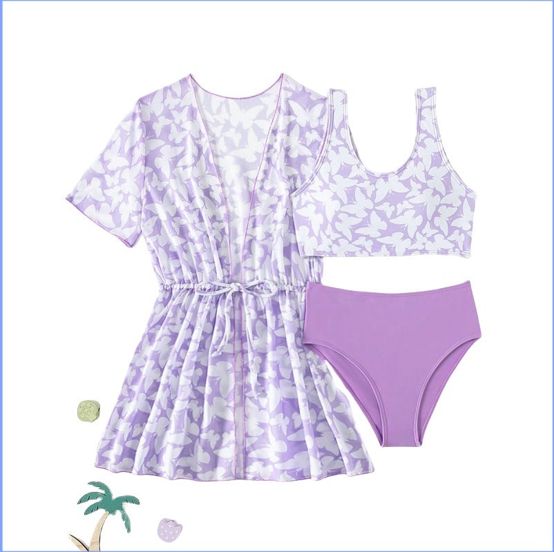 Kids 3-Piece Swimsuit Set – Rash guard, Bottoms & Matching Cover-Up