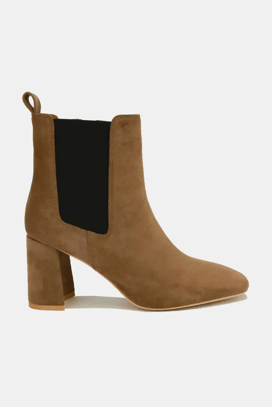 Beast Fashion Faux Suede Block Heel Chelsea Boots – Coffee Brown – 7