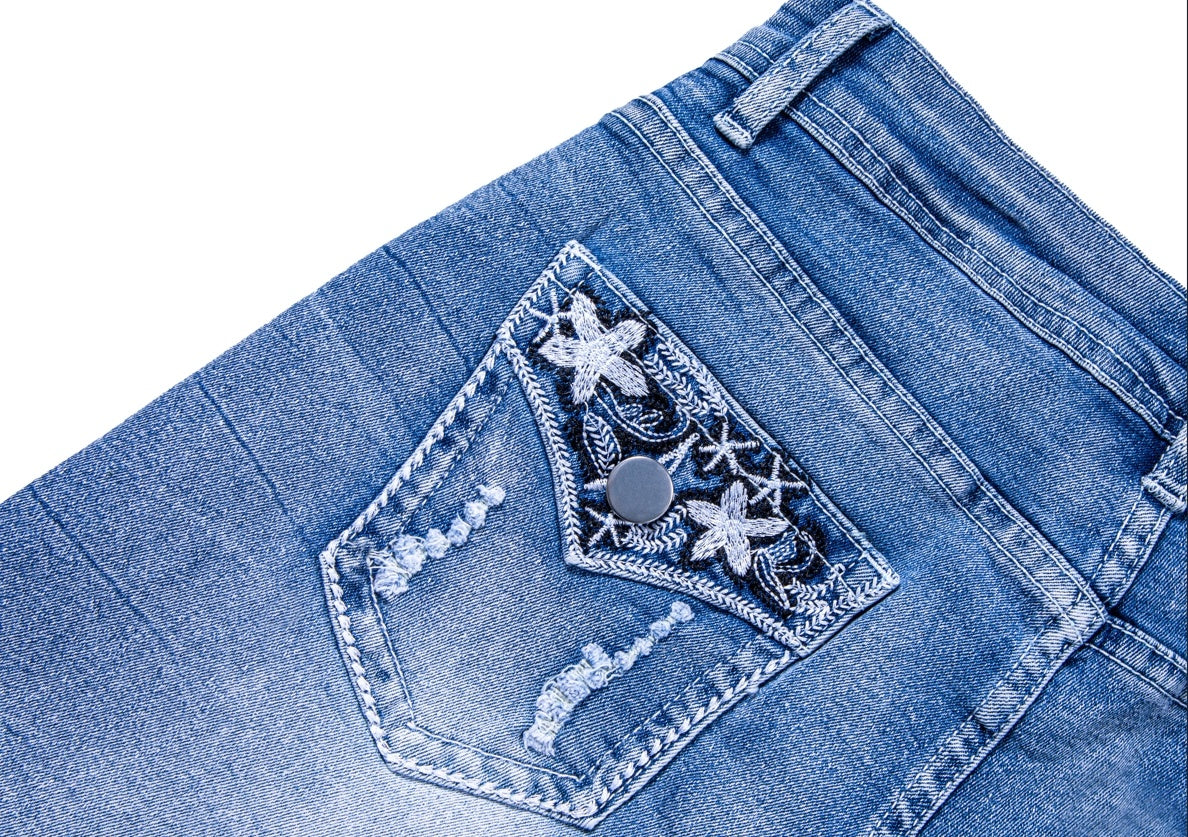 omen’s & Teens Distressed Denim Shorts — Mid-Rise, Button Fly, Frayed Hem - The Dock Drop