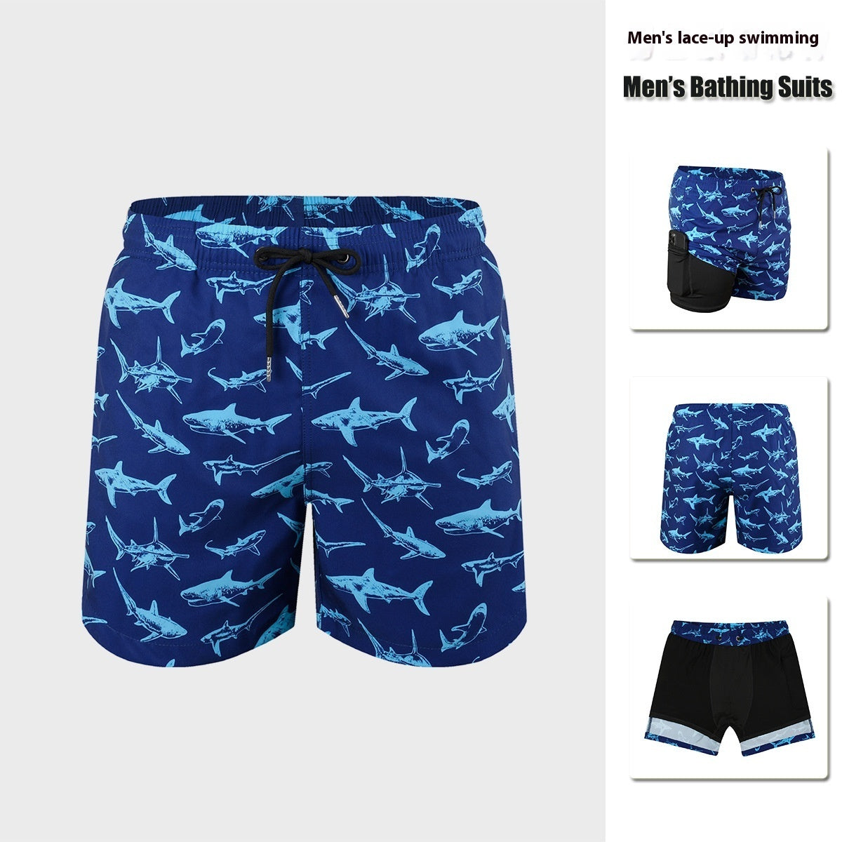 Men’s Double-Layer Anti-Embarrassment Swim Trunks with Side Pocket