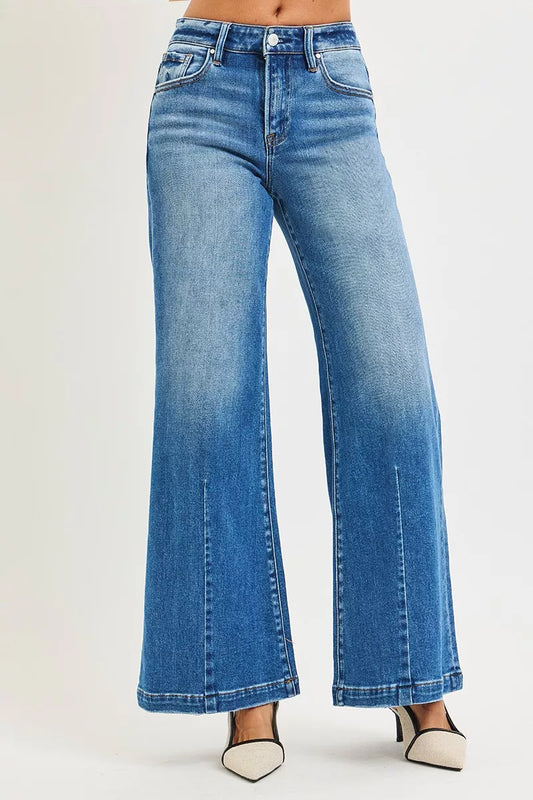 RISEN Full Size Mid Rise Wide Leg Jeans with Flared Look Plus Size