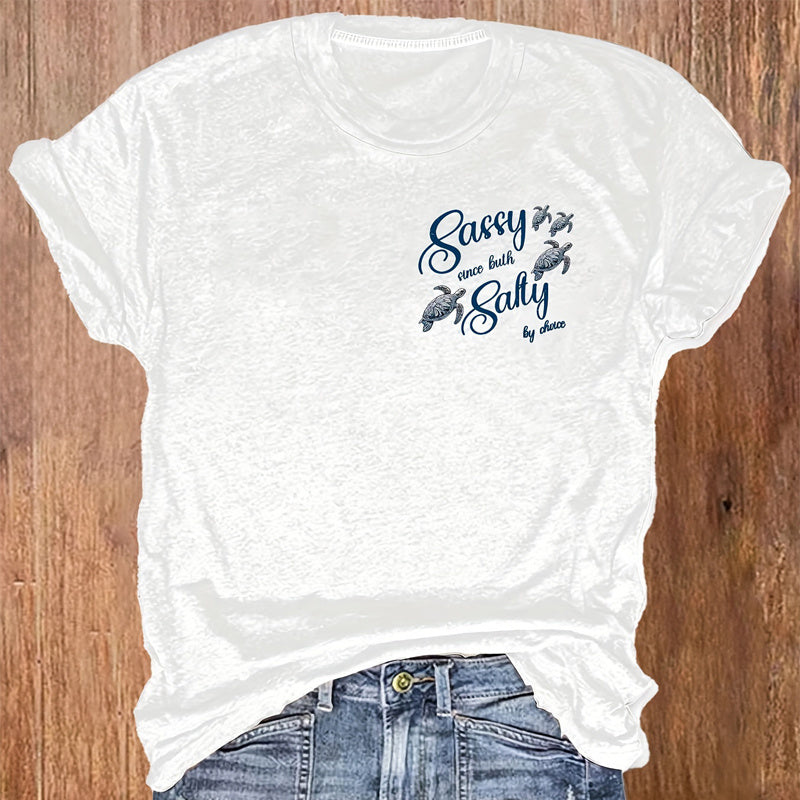 Women’s Round-Neck Graphic Tee – Turtle Print, Soft Cotton Blend - The Dock Drop