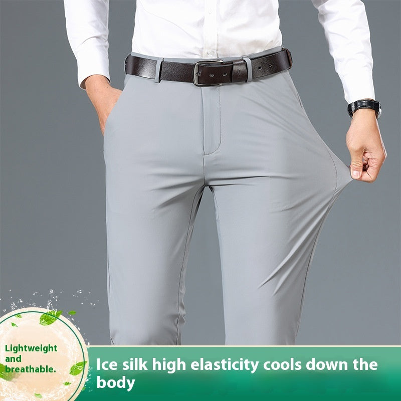 Men’s High Elastic Ice Silk Business Casual Pants