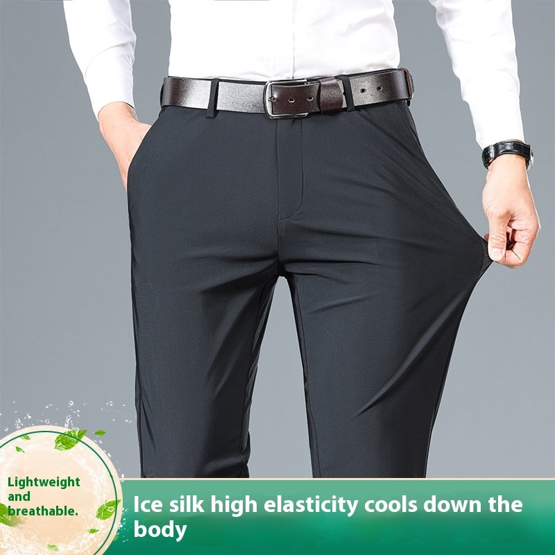 Men’s High Elastic Ice Silk Business Casual Pants