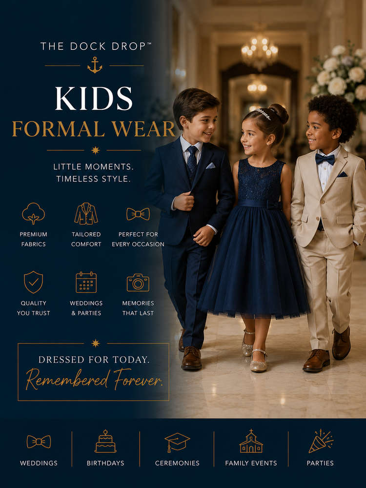Little girl in a white lace formal dress, smiling and posing indoors—kids’ cruise-ready formal wear.