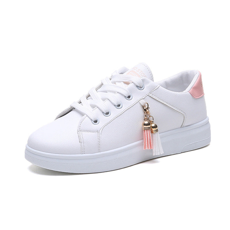 Teen White Tassel Charm Sneakers – Casual Cool, Everyday Style