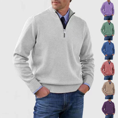 Men's Stand Collar Zipper Sweater Winter Fashion Solid Color Long Sleeve Knitted Top Clothing - The Dock Drop