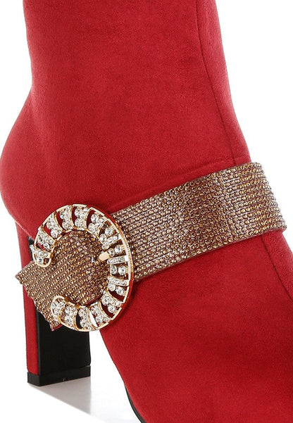 Asagao Diamante & Rhinestones Strap Boots – Red – US-6 / UK-4 / EU-37