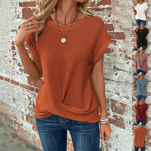 Women’s Short-Sleeve Waffle Knit Top – Lightweight, Casual Comfort - The Dock Drop