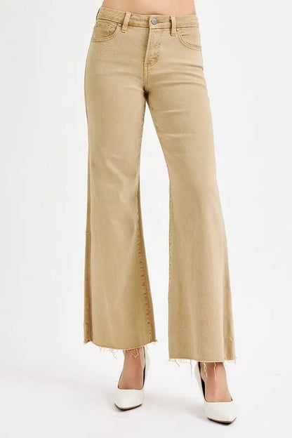 RISEN Full Size Raw Hem Wide Leg Jeans – Tan – 3(26)