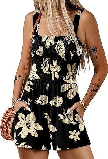 ShoreBloom Floral Romper – Sleeveless, Pockets, Beach-Ready - The Dock Drop