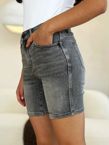 Judy Blue Full Size High Waist Washed Denim Shorts – Grey – M