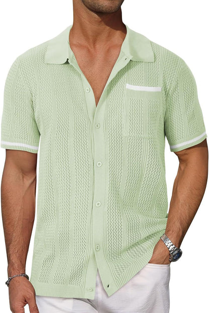Coastline Breeze Shirt – Men’s Short-Sleeve Hollow Knit Button-Up - The Dock Drop