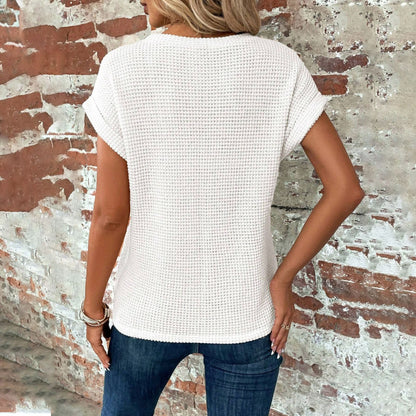Women’s Short-Sleeve Waffle Knit Top – Lightweight, Casual Comfort - The Dock Drop