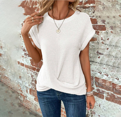 Women’s Short-Sleeve Waffle Knit Top – Lightweight, Casual Comfort - The Dock Drop