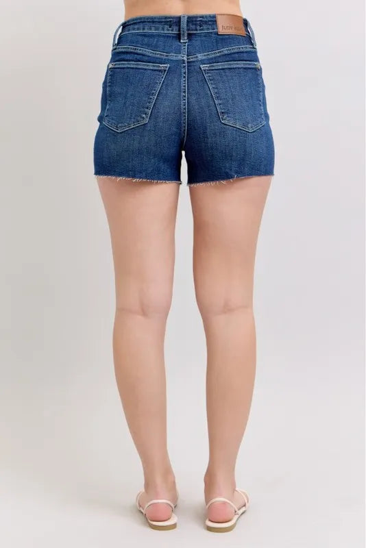 Judy Blue High Waist Criss – Cross Waistband Denim Shorts – DK – 2XL