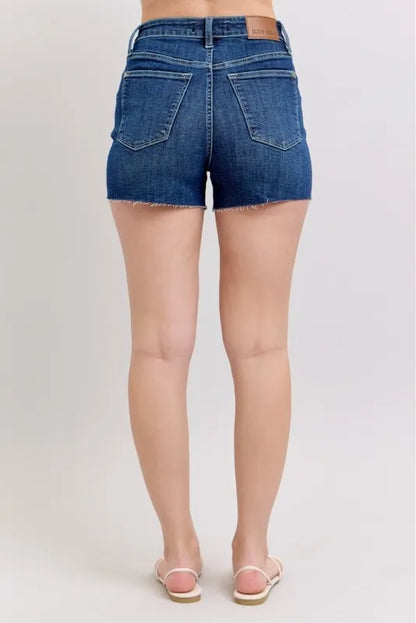 Judy Blue High Waist Criss – Cross Waistband Denim Shorts – DK – 2XL