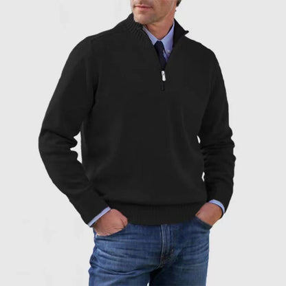 Men's Stand Collar Zipper Sweater Winter Fashion Solid Color Long Sleeve Knitted Top Clothing - The Dock Drop