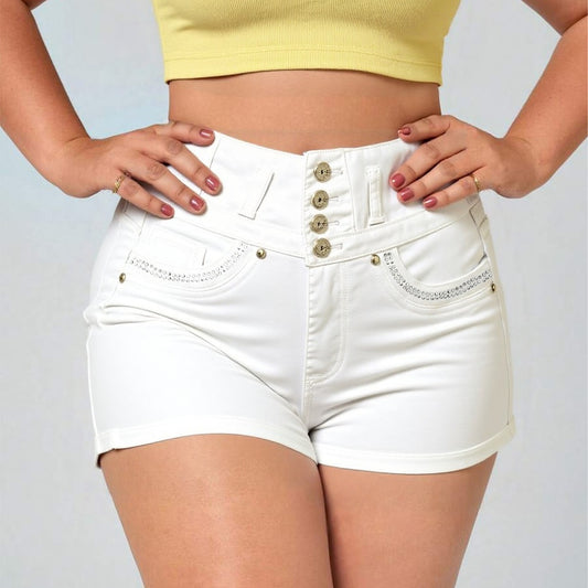 Seabreeze High-Rise Shorts – Button-Front White Denim - The Dock Drop
