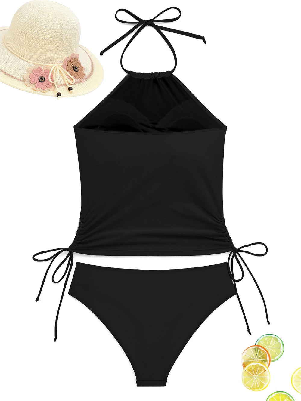 Shoreline Chic Teen Bikini Set – Black Two-Piece with Halter Top - The Dock Drop