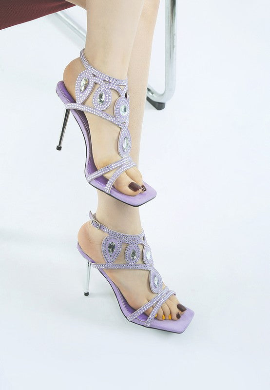 Fialka Diamante & Rhinestones Stiletto Sandals – Lilac – US-6 / UK-4 / EU-37