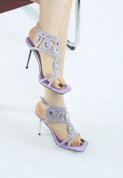 Fialka Diamante & Rhinestones Stiletto Sandals – Lilac – US-6 / UK-4 / EU-37