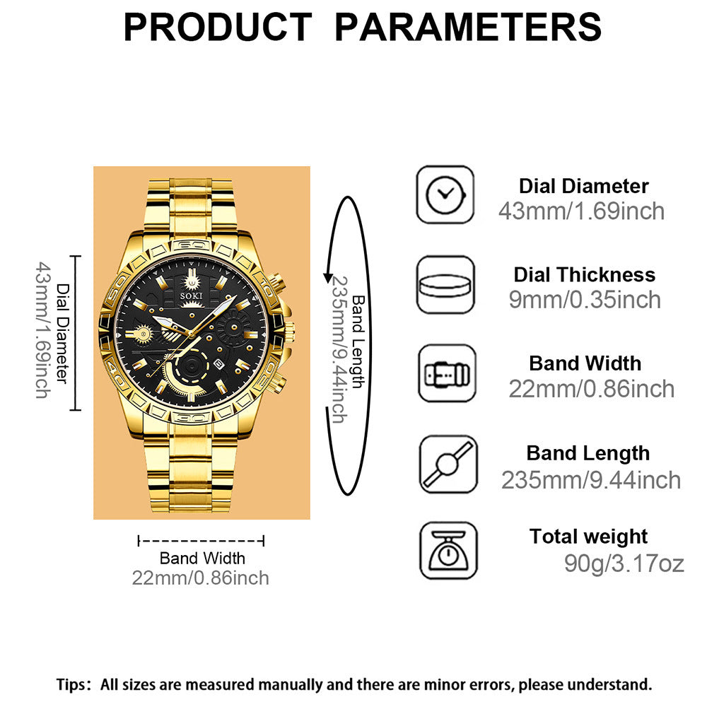 Men’s & Teens Watch & Bracelet Set – Quartz Movement, Calendar Display - The Dock Drop