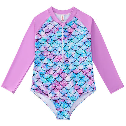 Kids’ Mermaid Long-Sleeve Swimsuit – UV Protection One-Piece - The Dock Drop
