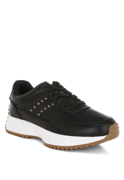 Athion Studded Real Leather Sneakers – Black – US-10 / UK-8 / EU-41