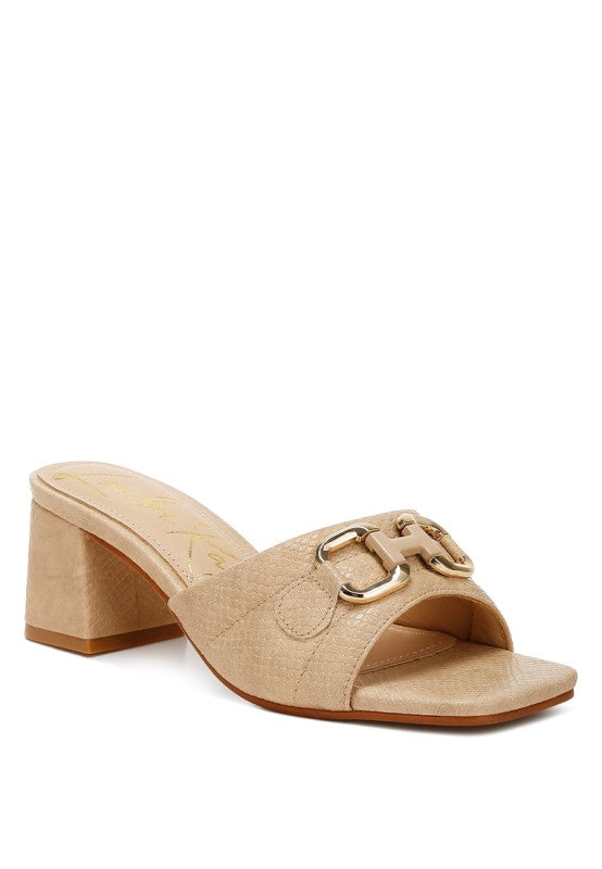 Bellamy Horsebit Detail Snake Print Sandals – Black – US-5 / UK-3 / EU-36