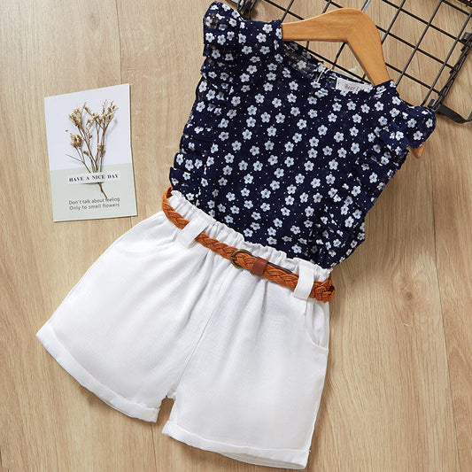 Harbor Daisy Set – Toddler Girls’ Floral Top & Belted Shorts - The Dock Drop