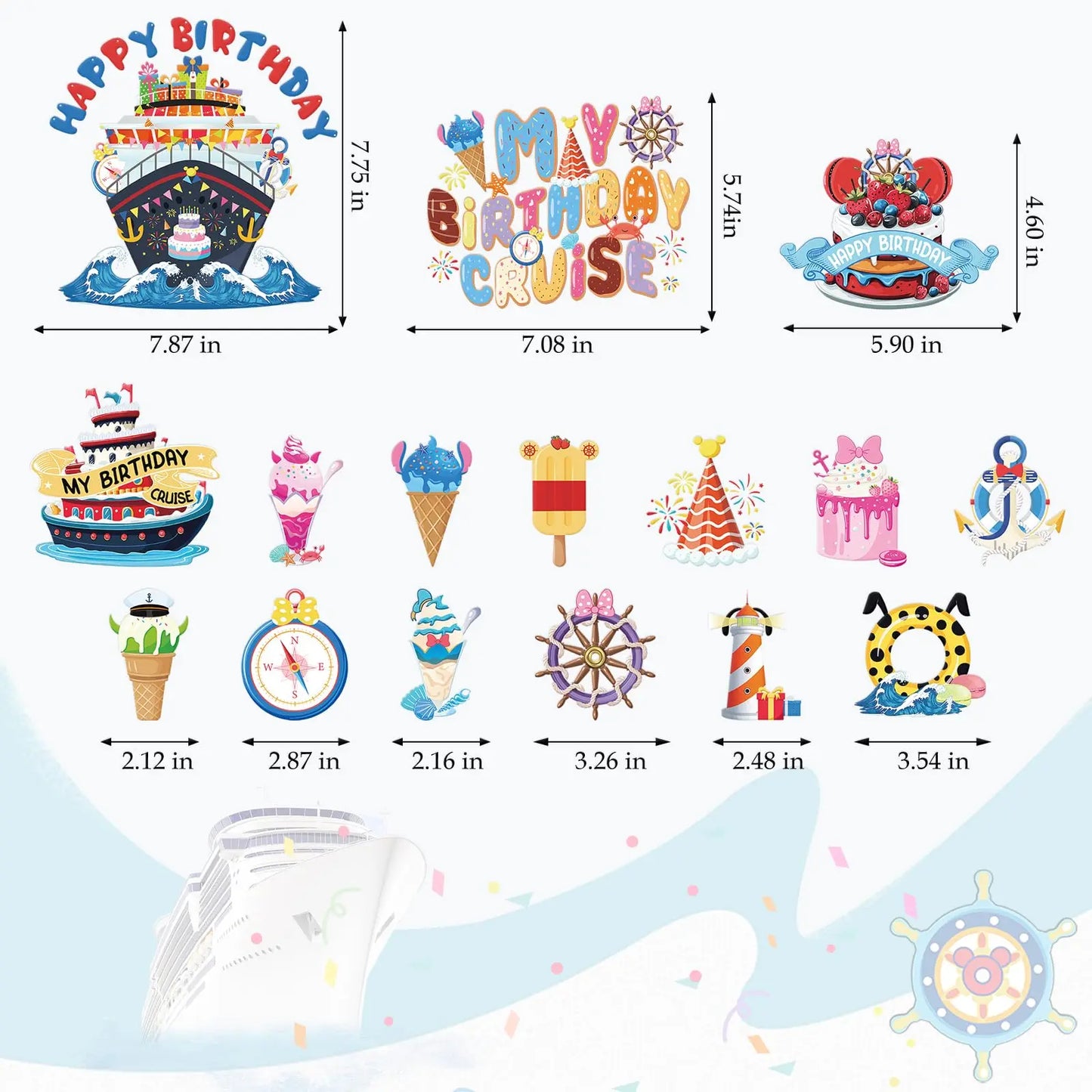 16 Pcs Birthday Cruise Door Magnets Decorations
