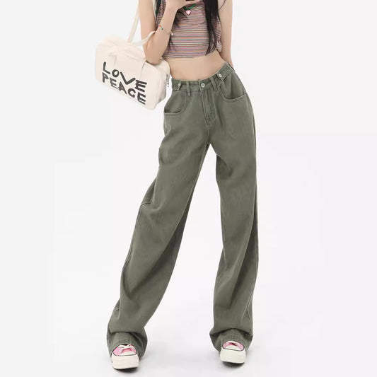 Marina Muse High-Waist Wide-Leg Jeans – Relaxed Slouch Fit (Green)