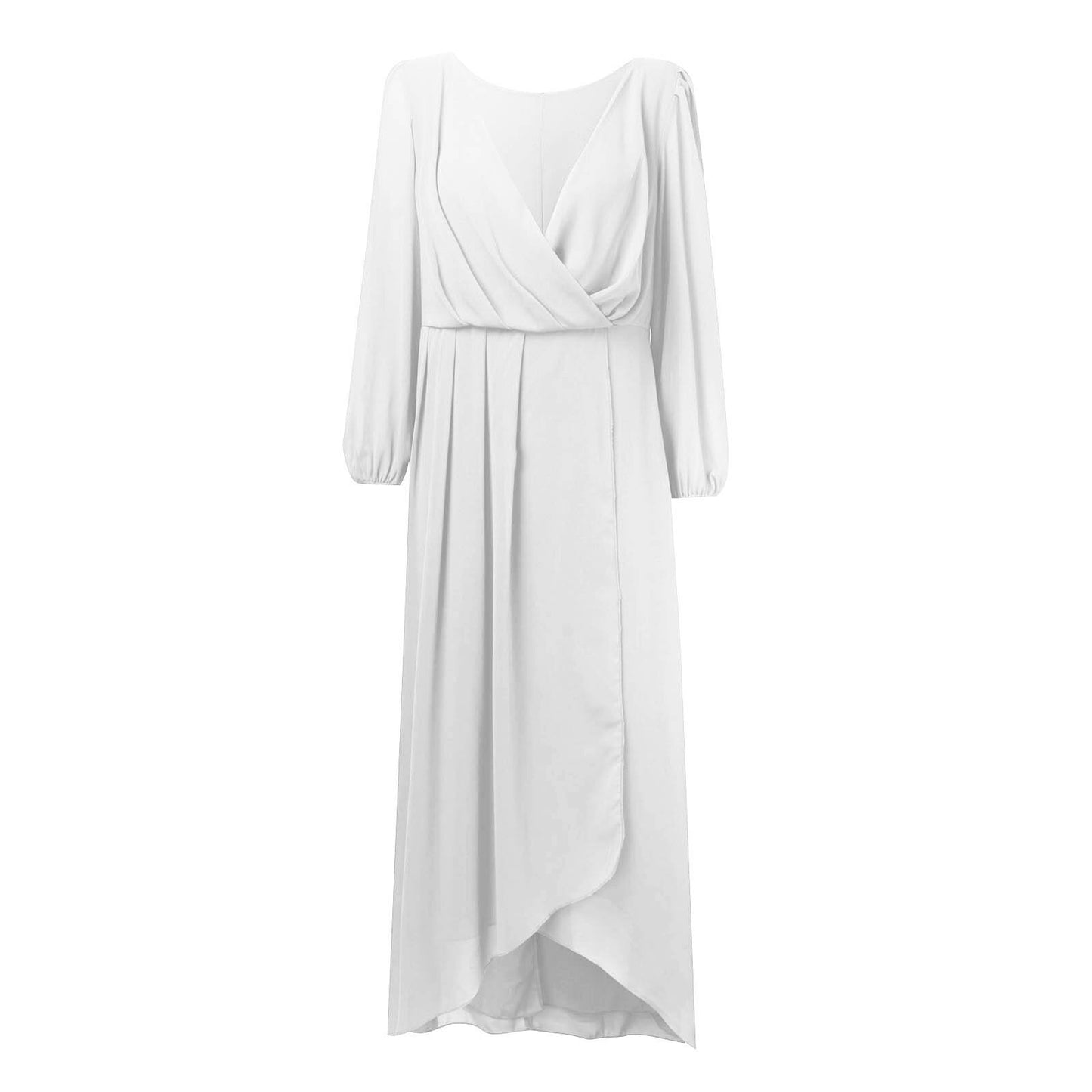 Women’s V-Neck Layered Maxi Dress – Long Sleeve, Flowy Evening Style - The Dock Drop