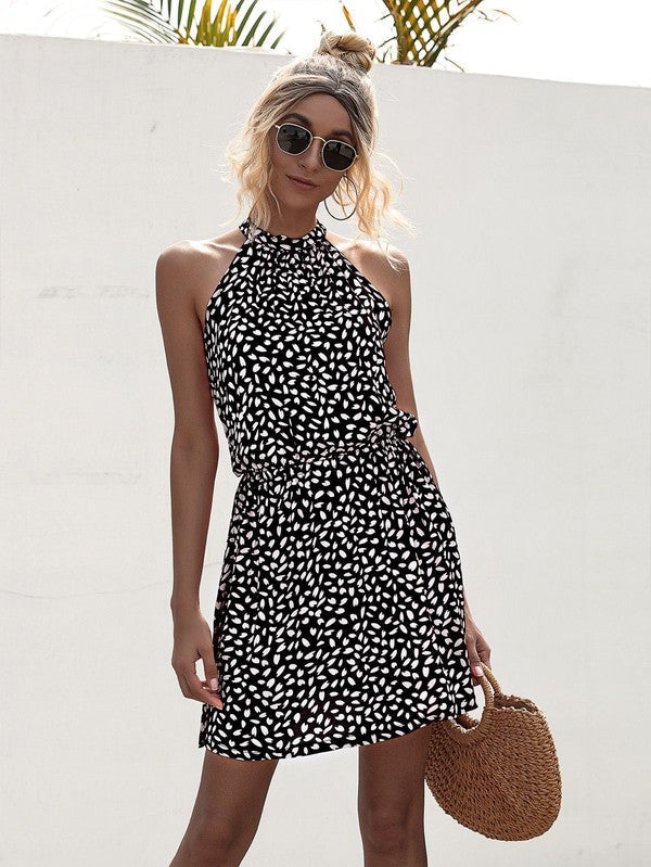 Miss Sparkling |halter Tie Back Dress – Black – S