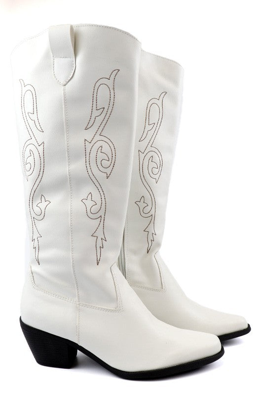 Beautiful Western Style Tall Boots – Bone – 7