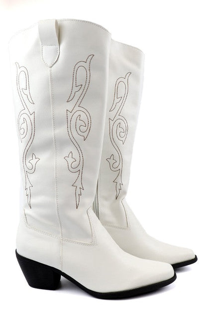 Beautiful Western Style Tall Boots – Bone – 7