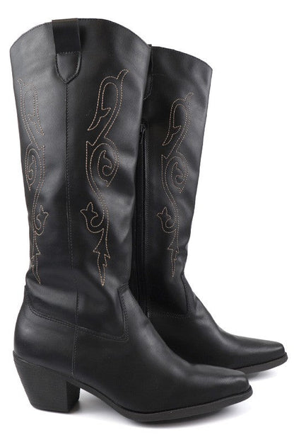 Beautiful Western Style Tall Boots – Bone – 8