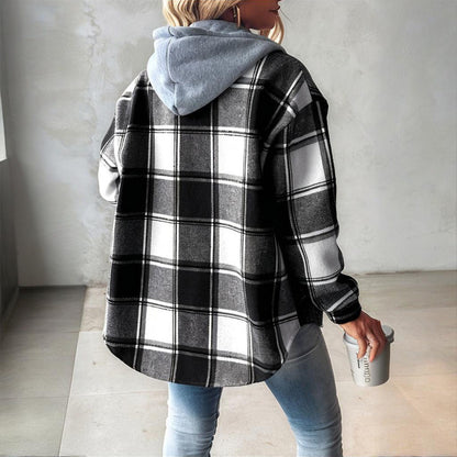 Coastal Plaid Drawstring Hoodie Shirt