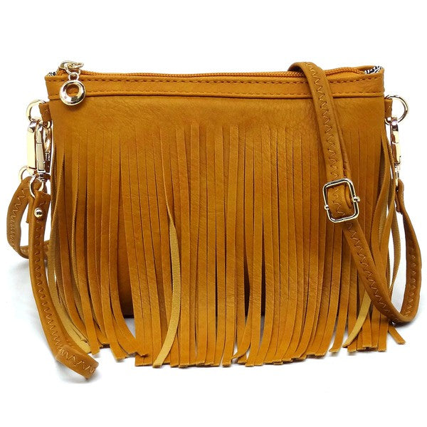 Western Fringe Clutch Cross Body Bag – White – One