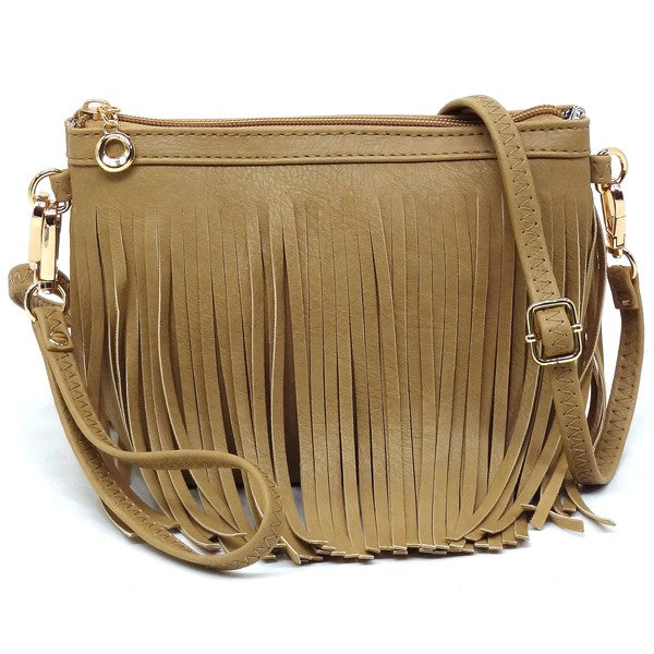 Western Fringe Clutch Cross Body Bag – Olive – One